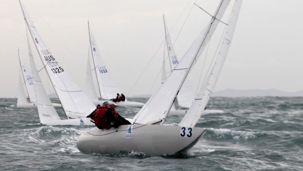 Graeme Taylor leads Race 1 ADCO Mooloolaba Etchells Australasians © Etchells Australasian Winter Media http://www.mooetchells.yachting.org.au/